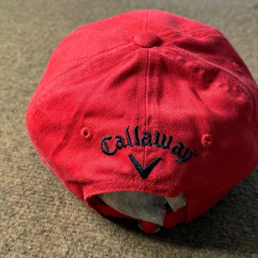 A+ Callaway C-Tech Mens Golf Hat Red Cotton Baseball Cap Chevron Logo Adjustable
